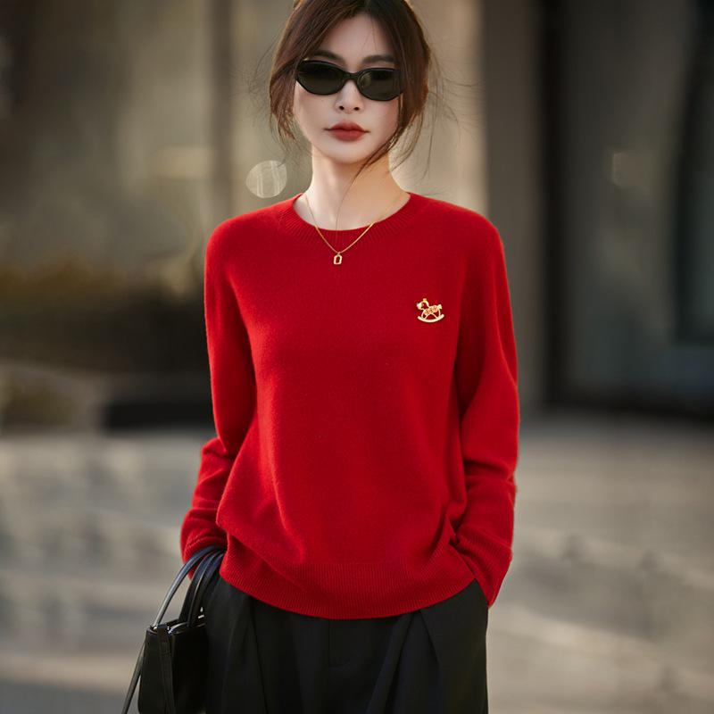 Women's 2026 Year of the Horse Red Wool Sweater - Lucky Knitwear