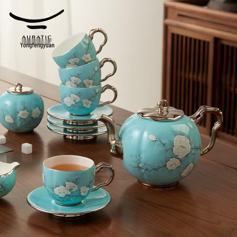 Yongfengyuan Мадам Фарфор 17-предметный кофейный сервиз с ручной росписью синего цвета