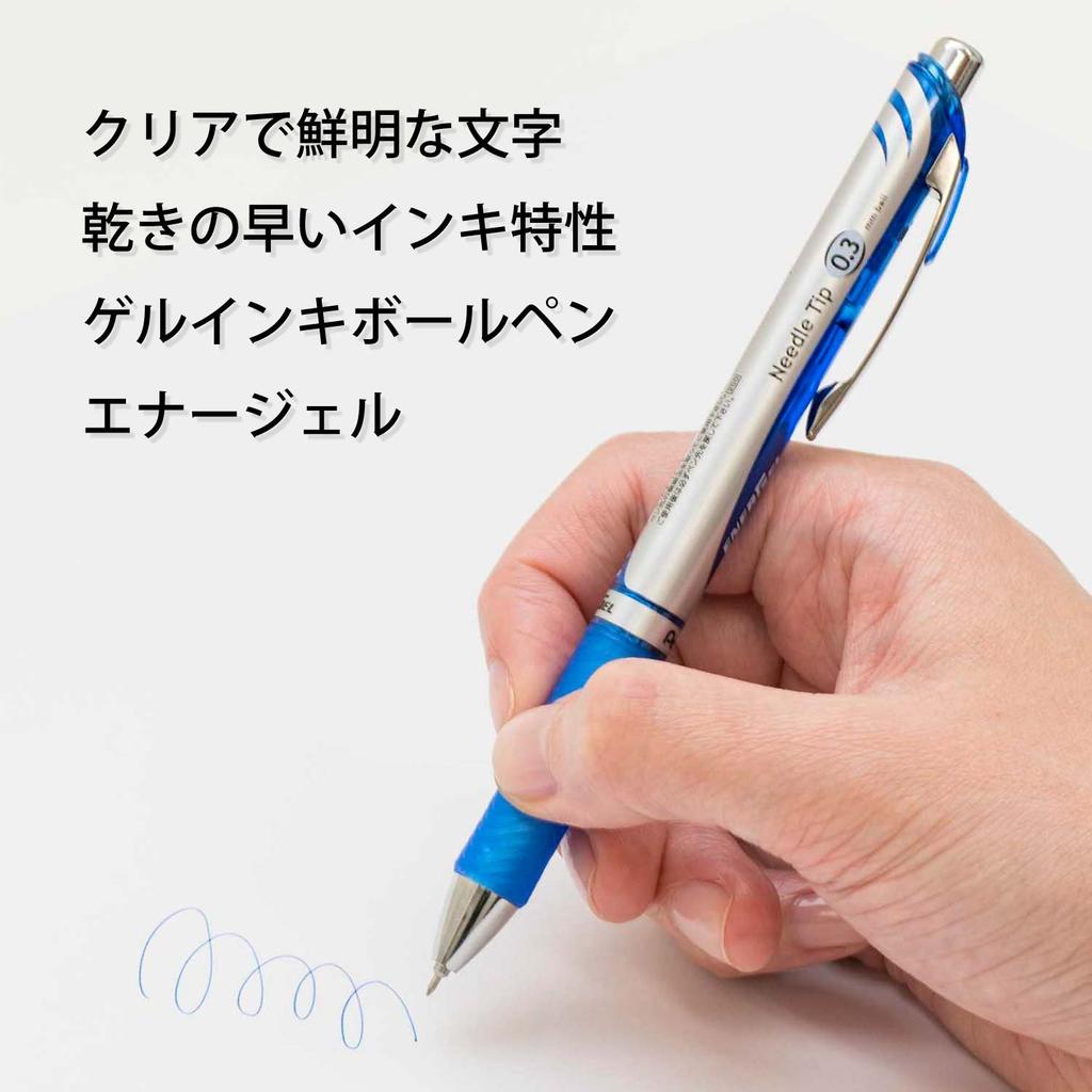 Pentel Gel Ink Energel Knock Ballpoint Silver 10 Pens Pen, 0.3mm, Barrel, BLN73-C, Blue,