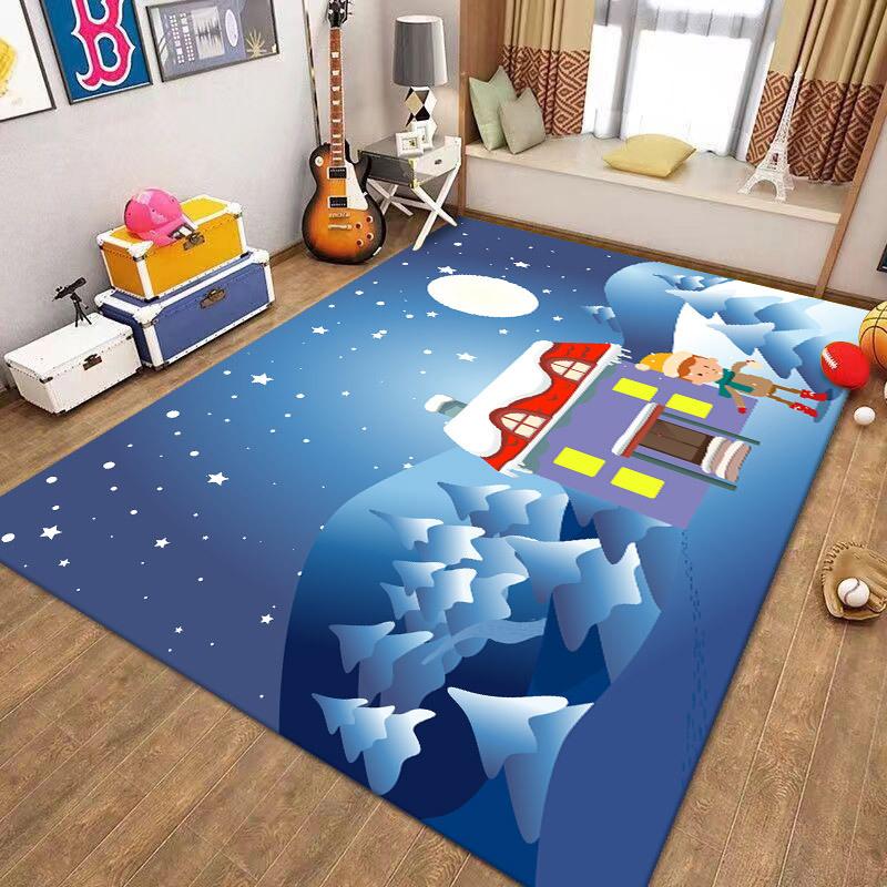 Christmas Snowflake Santa Reindeer Cartoon Carpet Soft Non-slip Mat Rug for Kids Room Bedroom Home Decoration Easy-Clean Carpet