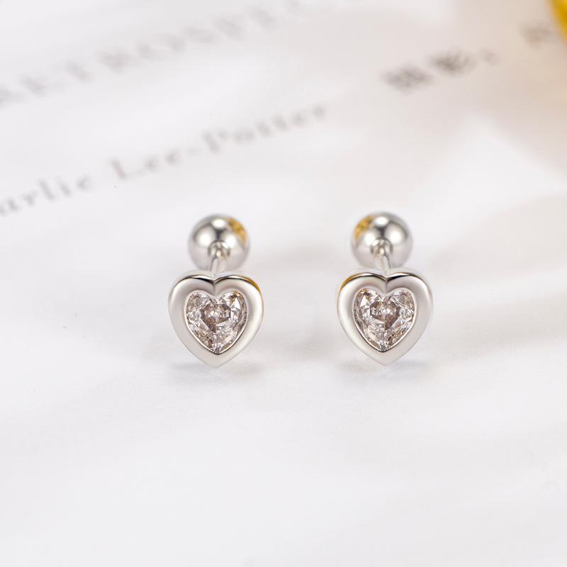 

ANENJERY Жіночі сережки-гвоздики з дофаміновим цукерковим кольором у вигляді сердечка з цирконом Солодкі романтичні універсальні ювелірні подарунки