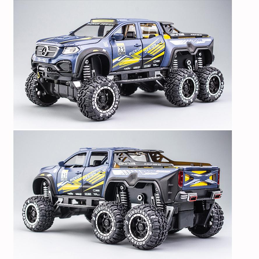1/24-skala X-klasse 6x6 terrenggående DieCast Metal-modellbiler, pickup Monster Trucks Leketøy Remontert modellbil med lyd og lys for barn fra 3 år og oppover