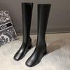 Boots Women's Autumn and Winter Side Zipper Boots Women's Knee High Knight Boots Thick Heel Square Head Boots