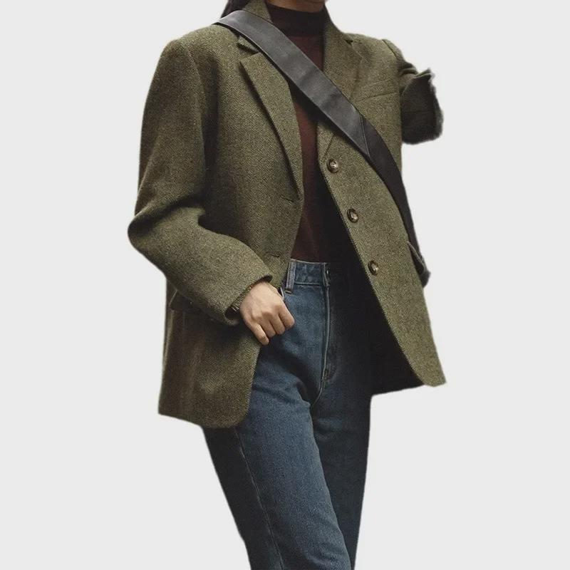 Wool Vintage Tweed British Casual Suit Jacket for Women