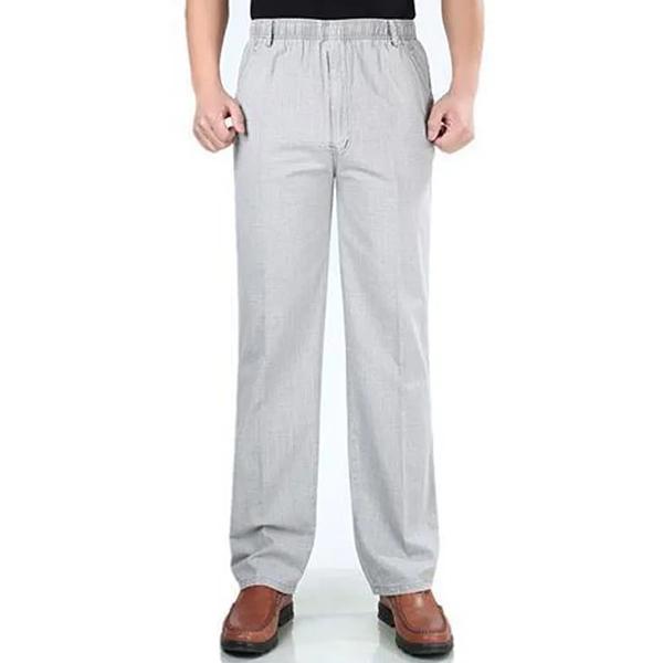 WTEMPO XL-5XL Spring Summer Autumn Winter Solid Casual Long Pants Men's Cotton Linen Elastic Mid-Waist Large Size Breathable Loose Pockets Trousers