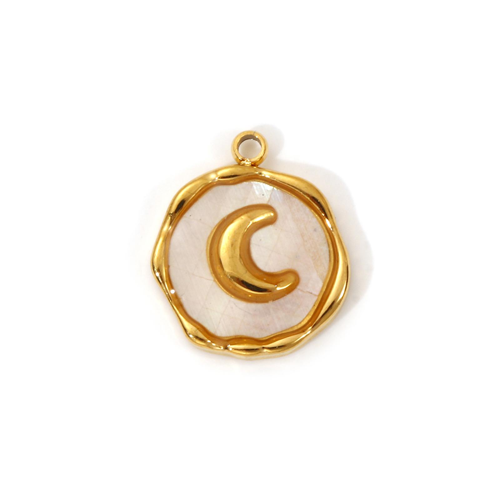 

2 PCs 304 Stainless Steel & Natural Shell Charms 18K Real Gold Plated Irregular Round Moon Heart Flower Pendants DIY Necklace