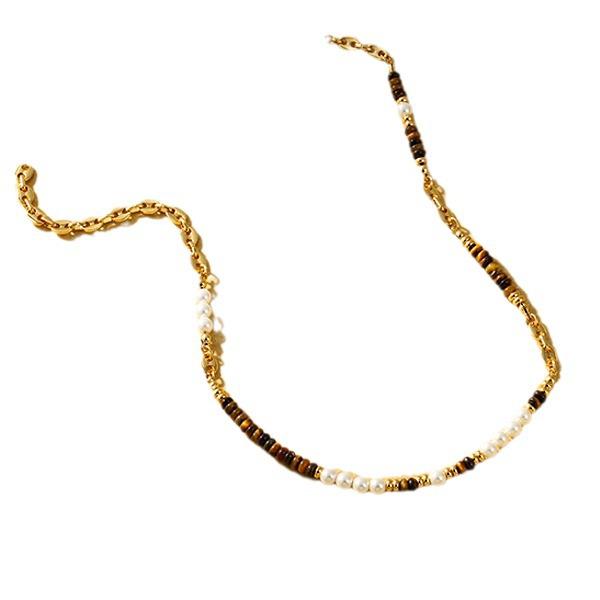 Tiger Eye & Pearl Clavicle Necklace - Luxurious, Versatile, Vintage Pendant for Summer