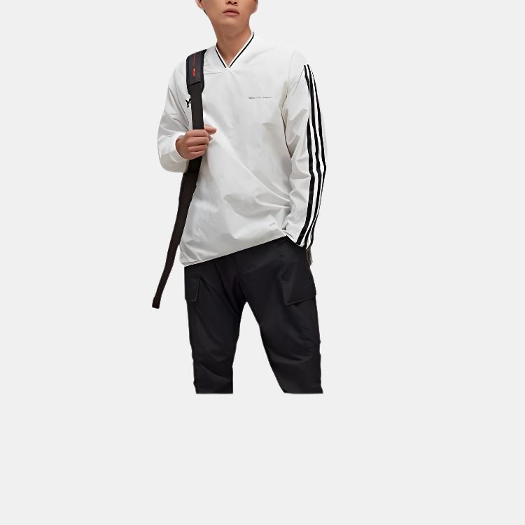 Y-3 FW22 Small Logo V-Neck Striped Long Sleeve T-Shirt Men Tops White HS9876
