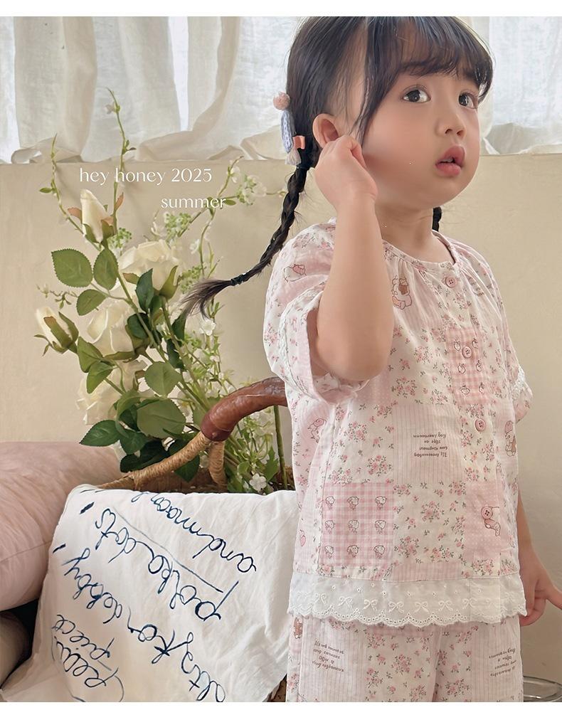 Hey Sweetheart Summer Cotton Gauze Curls Parent-Child Home Wear Set for Kids