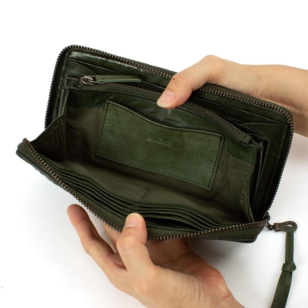 DOUBLES Herren-Langbörse mit Rundum-Reißverschluss, Netz aus Rindsleder und vorgewaschenem Finish (Marine) WLO-7642