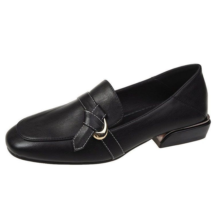 Single Shoes Women's New Spring and Autumn 2025 Versatile Low-heeled Black Soft-soled Loafers British Style Medium-heeled Small Leather Shoes