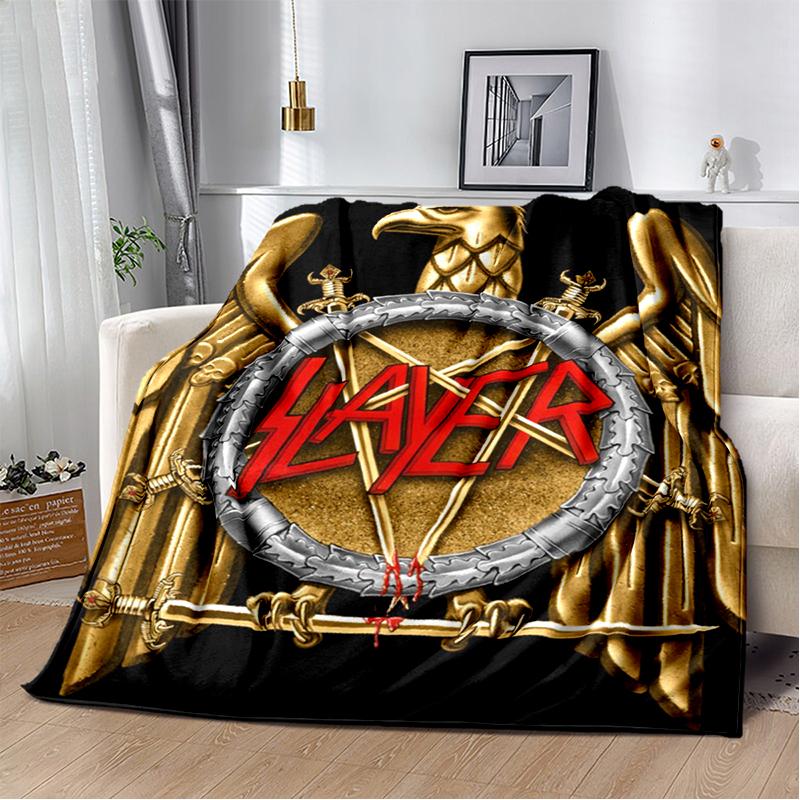3D Retro Band Slayer Heavy Metal Rcck Sign Blanket,Soft Throw Blanket for Home Bedroom Bed Sofa Travel Cover Kid Gift