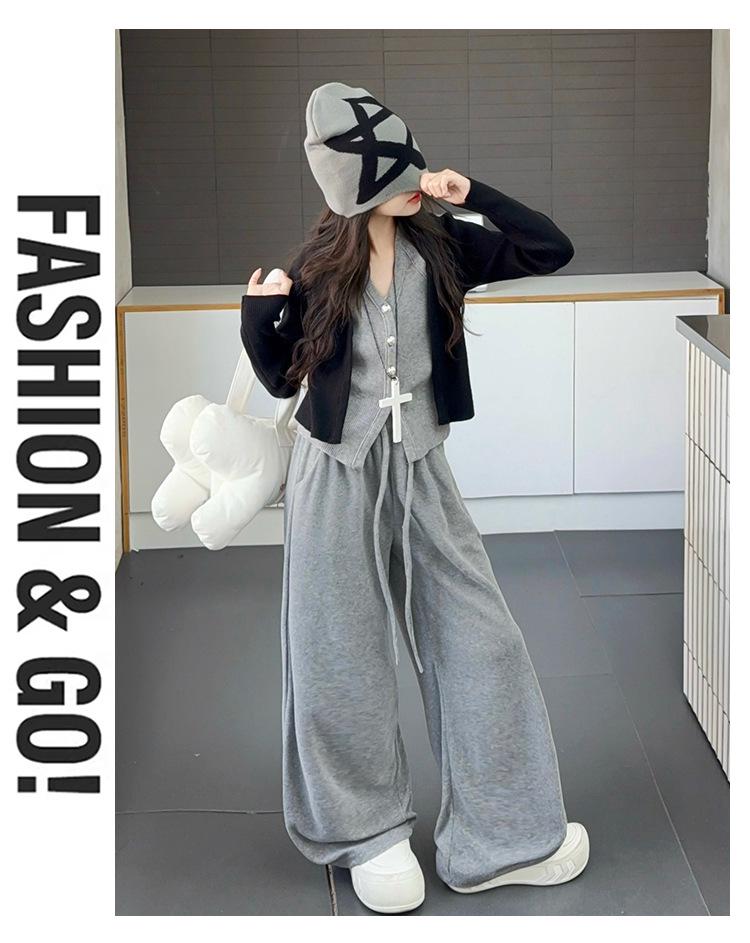 2025 Girls' Trendy Two-Piece Autumn Set: Cardigan Sweater & Wide-Leg Pants