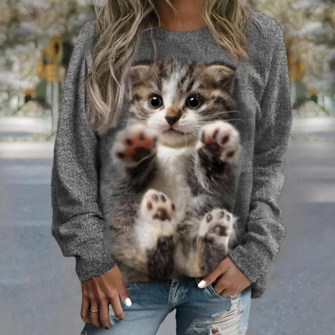 Толстовки с принтом животных и кошек с 3D-принтом для женщин, модные толстовки с круглым вырезом, мультяшные кавайные графические пальто, женские толстовки, свободная одежда, манга XL