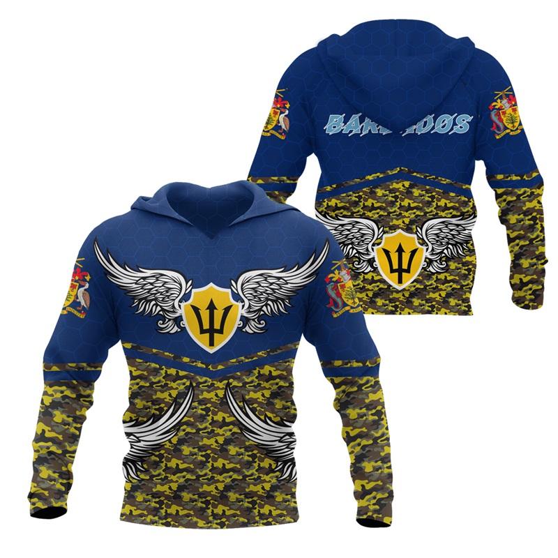 Jesienne bluzy z kapturem 3D z nadrukowanym wzorem godła narodowego flagi Barbadosu, modne, casualowe, sportowe, z długim rękawem, męskie