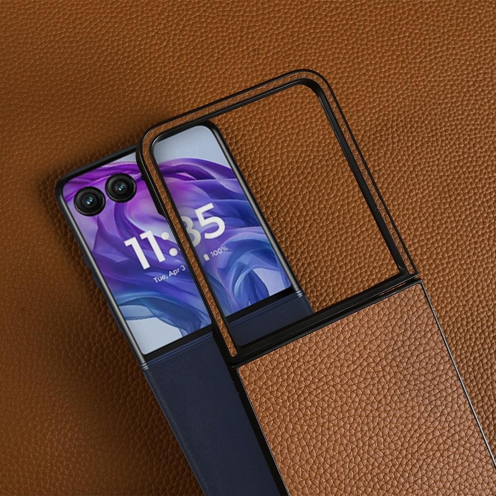 Luxe Echte Lederen Hoesje Voor Motorola Razr 50 Ultra Case Litchi patroon Razr50 telefoon Hoesje Achterkant Coque Shell Capa