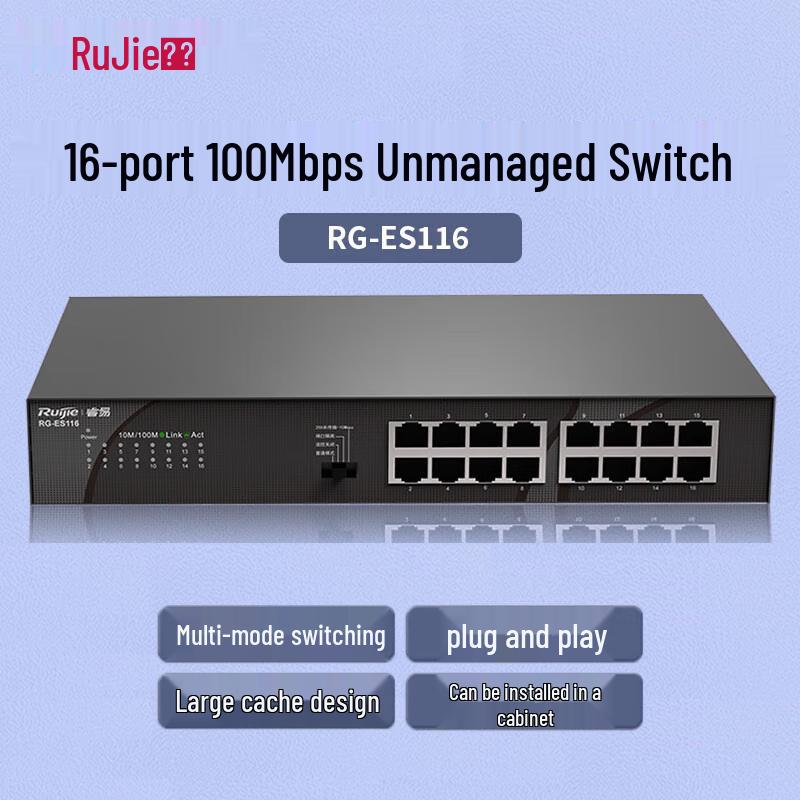 

Ruijie RG-ES116 16-Port 100Mbps Unmanaged PoE Switch