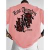 Men's Gothic Streetwear T-Shirt Los Angeles LA & Red Rose Graphic 3d Print Summer Crew Neck Short Sleeve Polyester Tees Tops