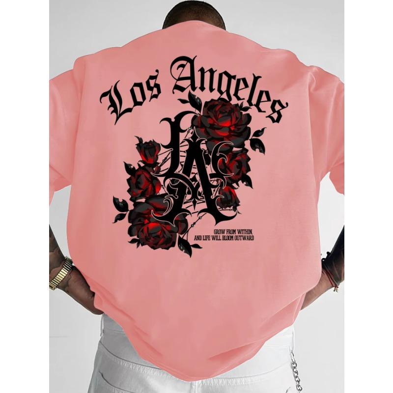 Men's Gothic Streetwear T-Shirt Los Angeles LA & Red Rose Graphic 3d Print Summer Crew Neck Short Sleeve Polyester Tees Tops