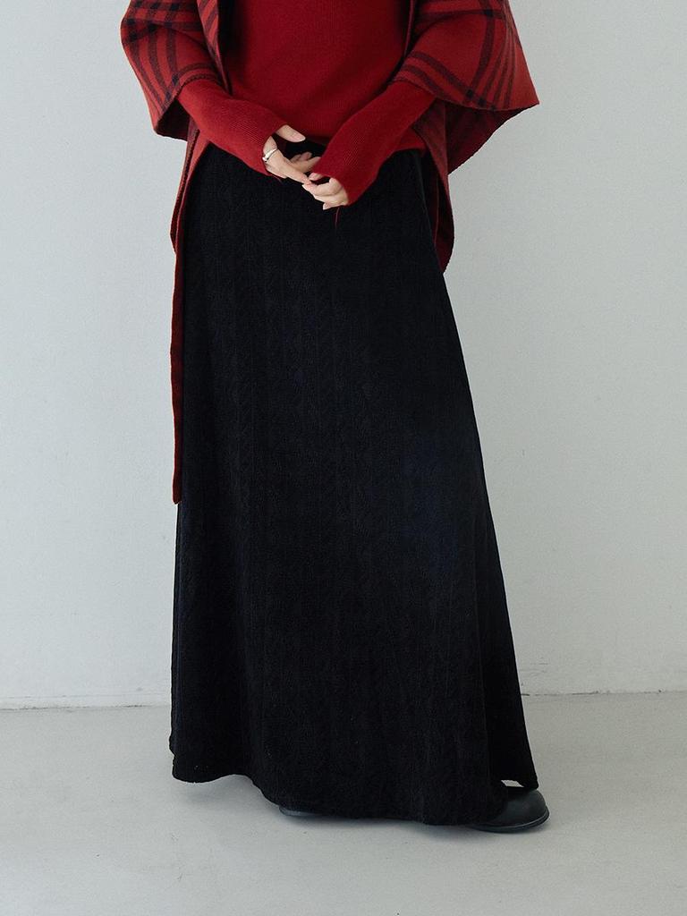 Koreanischer Stil Schwarzer texturierter High-Waist figurbetonter A-Linien-Strick-Midirock für Damen