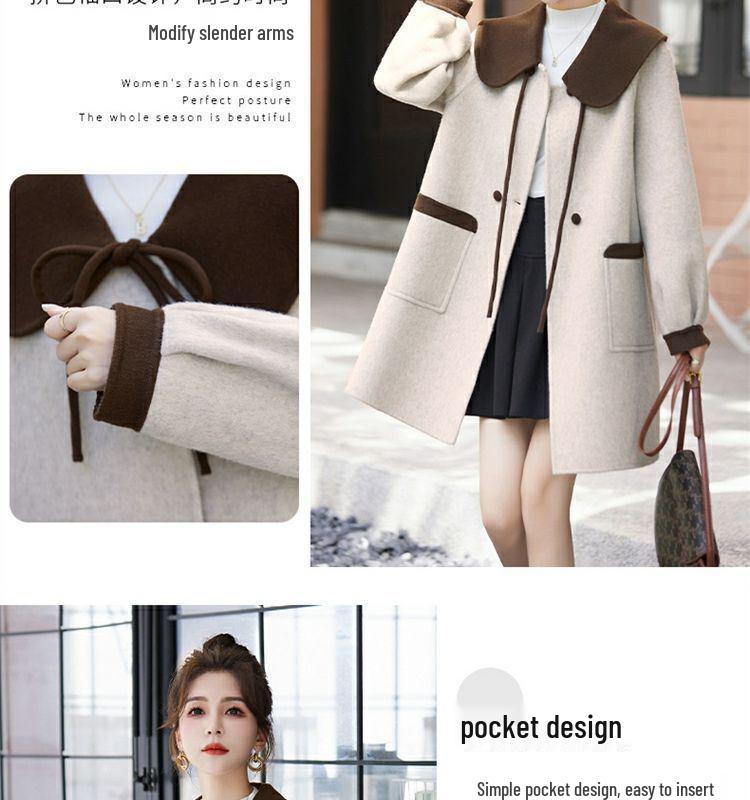 Autumn/Winter 2025 Color Block Wool Coat with Doll Collar