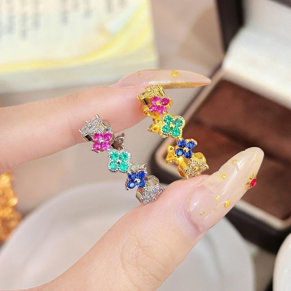 Four-leaf Clover Colorful Zircon Ring - Sweet Cute Luxurious High-end Versatile Ring for Women