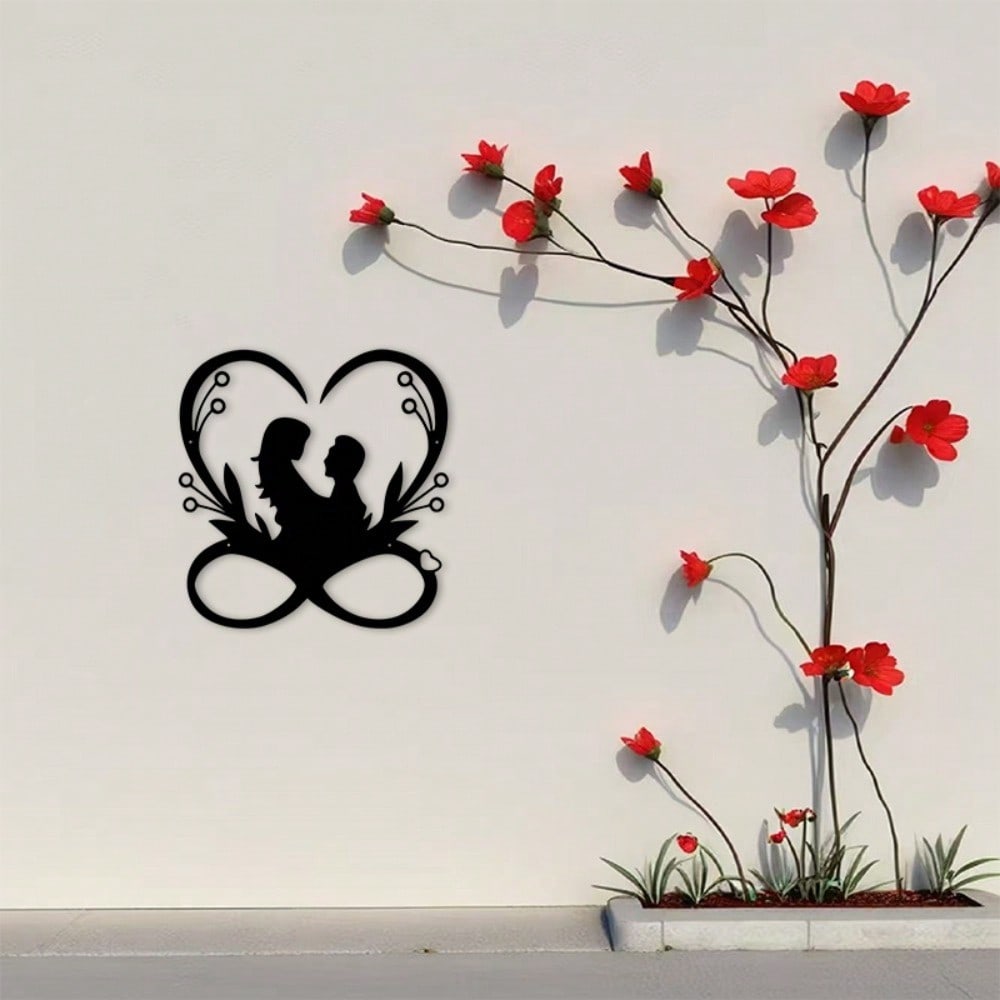 Metal Heart Wall Art Black Silhouette Couple Romantic Decor for Living Room Bedroom Wedding Anniversary Gift