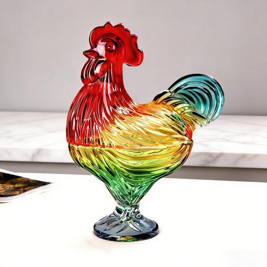 Glas Hahn Bonbonglas mit Deckel Handgefertigt Buntglas Snackschale Dekorative Obstschale für Süßigkeiten Nüsse Heim Wohnzimmer Dekor