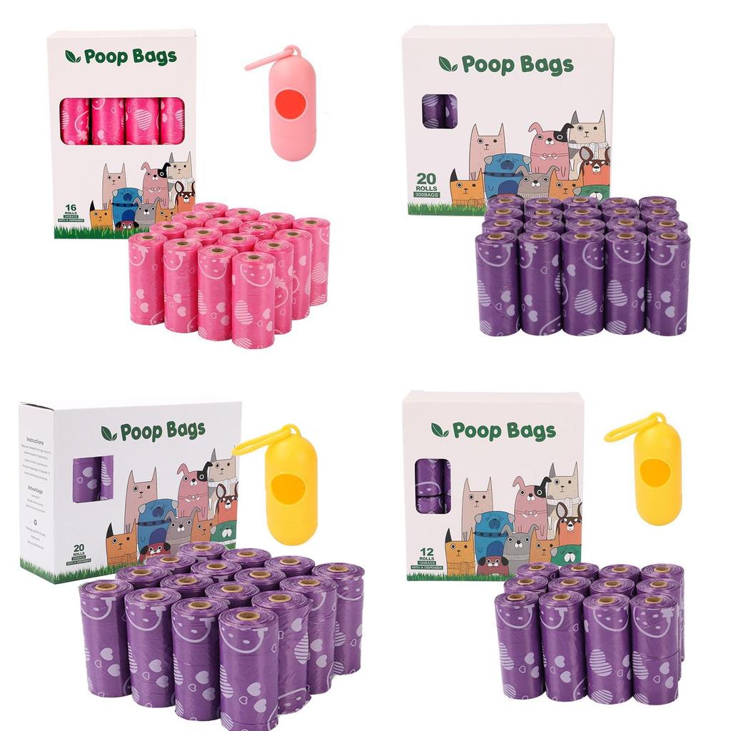 Degradable Pet Waste Bags With Strawberry Print For Outdoor Dog Walking And Cleanup
