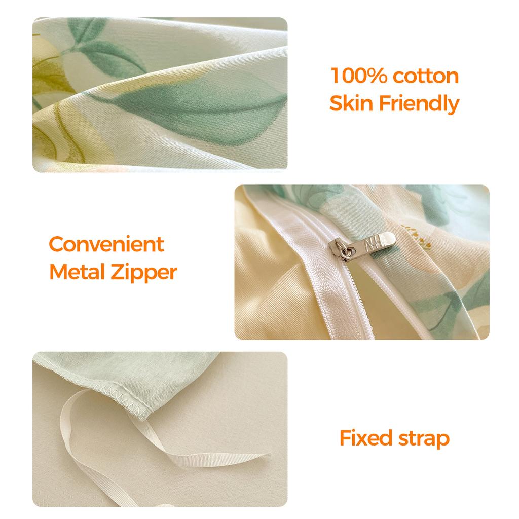 1pc 100% Cotton Floral Duvet Cover Soft Skin-Friendly King Size Comforter Cover with Zipper Spring Summer Breathable Quilt Cover