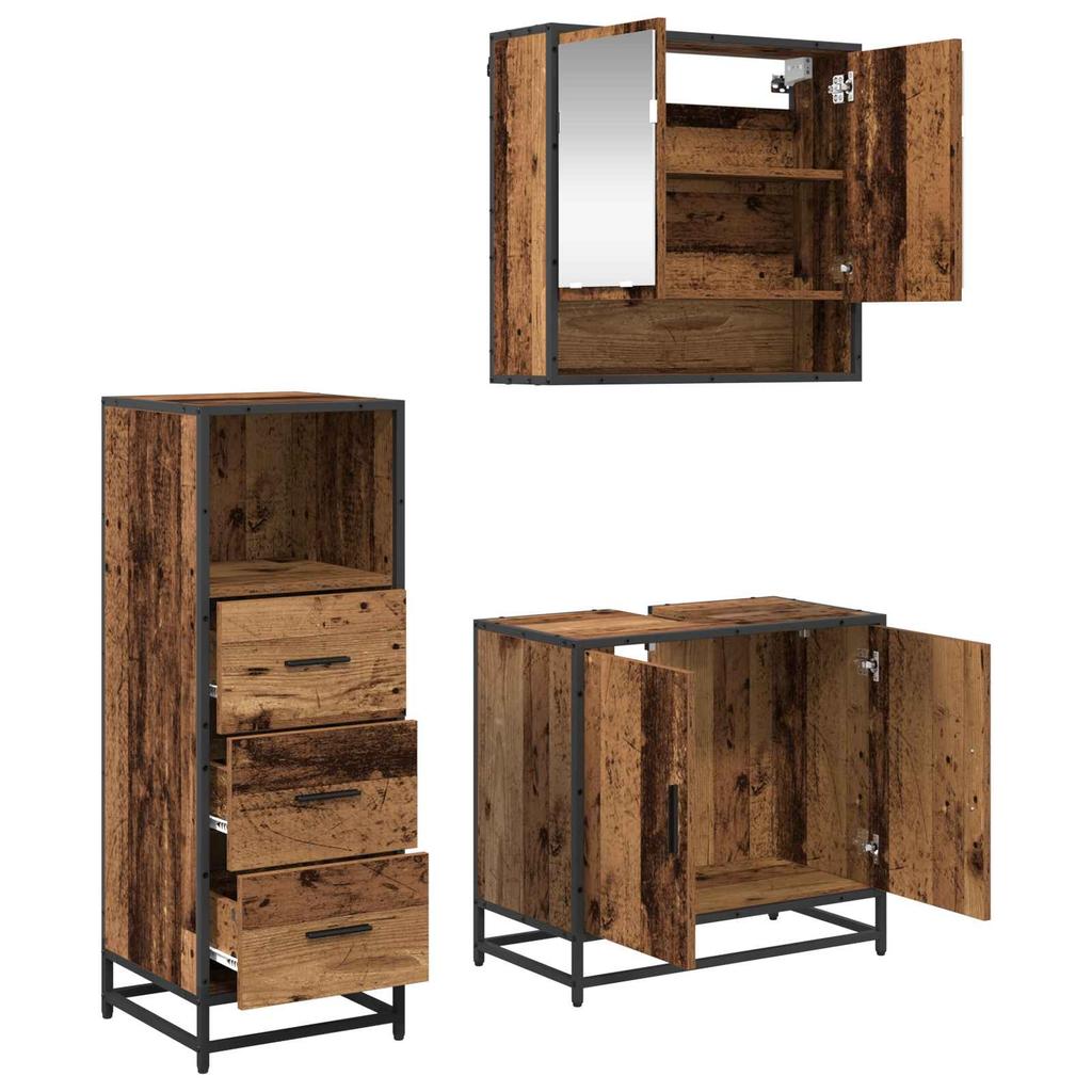 Bathroom Furniture Set with Drawers 3 Pcs Reclaimed Wood Effect Particleboard