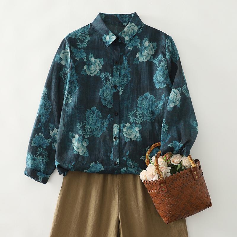 DIMANAF New Plus Size Women Tops Shirts Tees Floral Casual Loose Blouse 2025 Autumn Print Cotton Long Sleeve