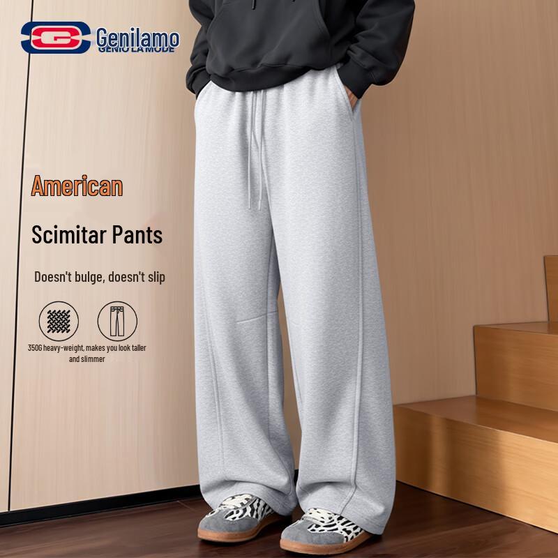 GENIOLAMODE Men s American Style Wide-Leg Curved Trousers 2XL