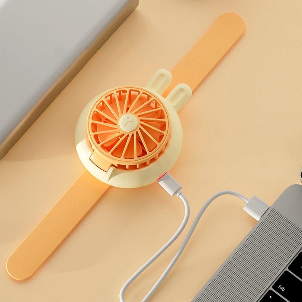 

USB Charging Rabbit Ear Children Electric Fan Wrist Watch Toy Hand Pat Fan Kids Watch Fan розовый