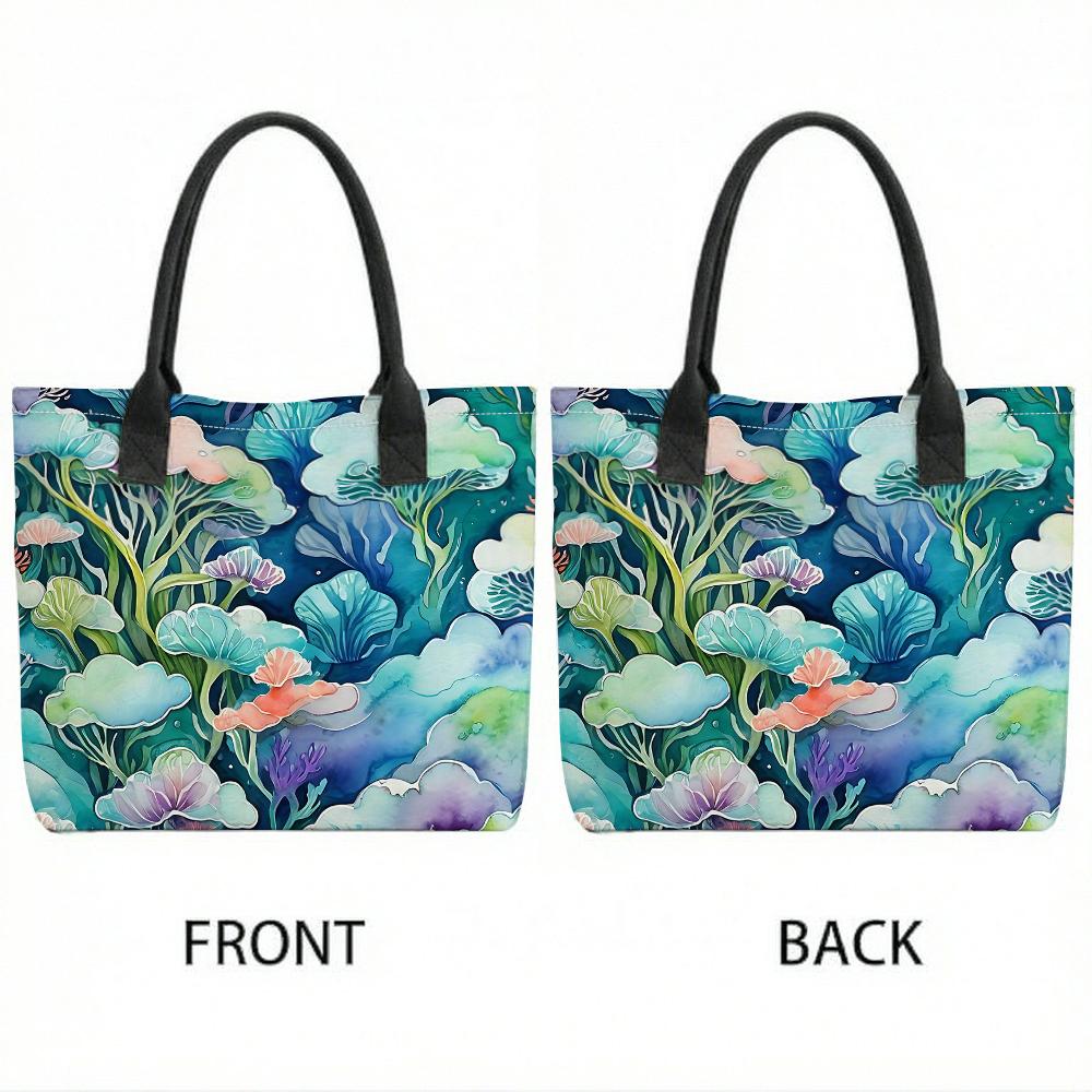Watercolor Marine Plants Tote Bag Fashion Casual Large Capacity Daily Outdoor Shopping Shoulder Bag