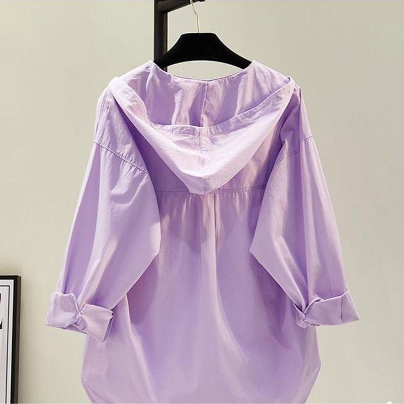Oversized Tops Long Sleeve Fashion Korean White Blouse Women Shirt Hooded Casual Cotton Blouses