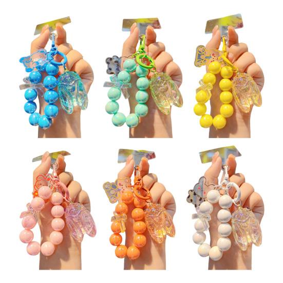 Keychain Strong Load-Bearing Macaron Color Beads Key Chain with Glitter Cicada Pendant Portable Anti-Lost Mobile Phone Chain Bag Hanger