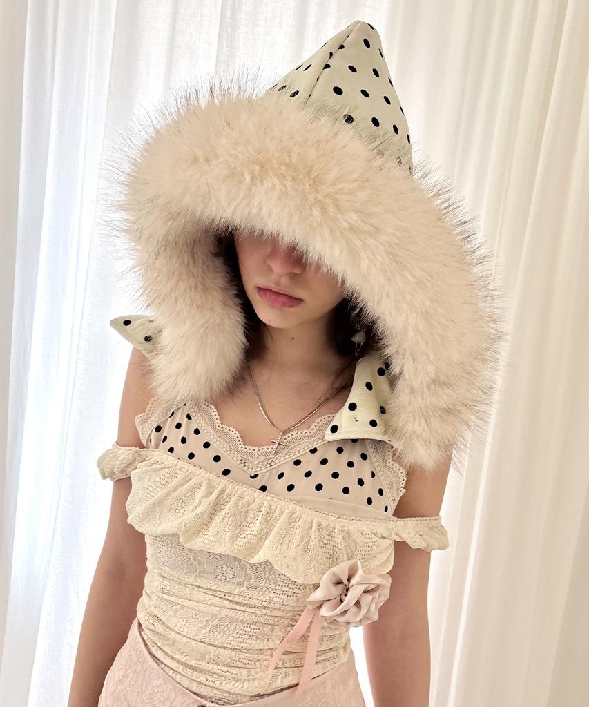 HETIT Fur Trim Balaclava (Dot Ivory)