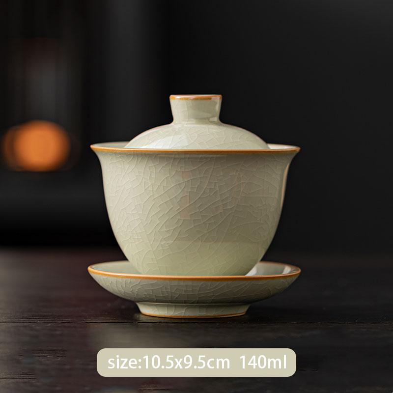 Chinese Ru Kiln Ceramic Gaiwan Handmade Teacup Tea Water Separation Tea Bowl Household Travel Teaware Tea Ceremony Gifts