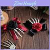 Halloween Skeleton Hand Rose Hair Clip With Black Or Red Roses For Costume Party Decor