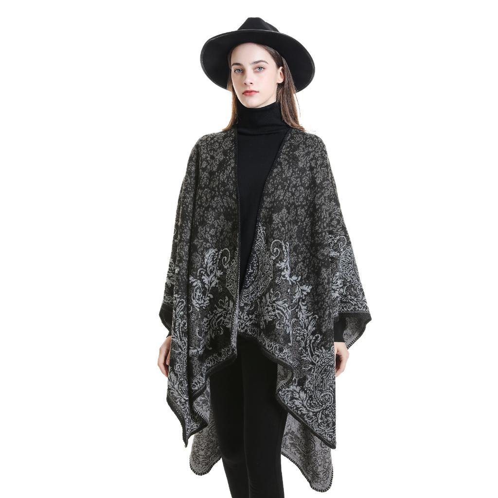 Autumn And Winter New Cashmere Cape Cashew Flower Fashionable Warm Split Shawl