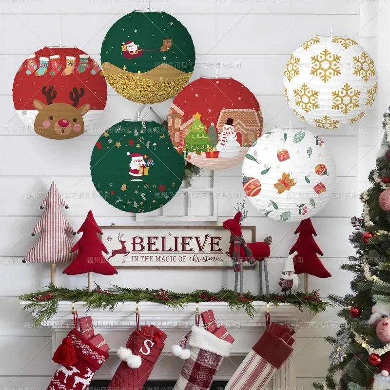 Hanging Lantern Paper Ball Christmas Festival Decoration Accessories Santa Xmas Gift Craft Decor Christmas Tree