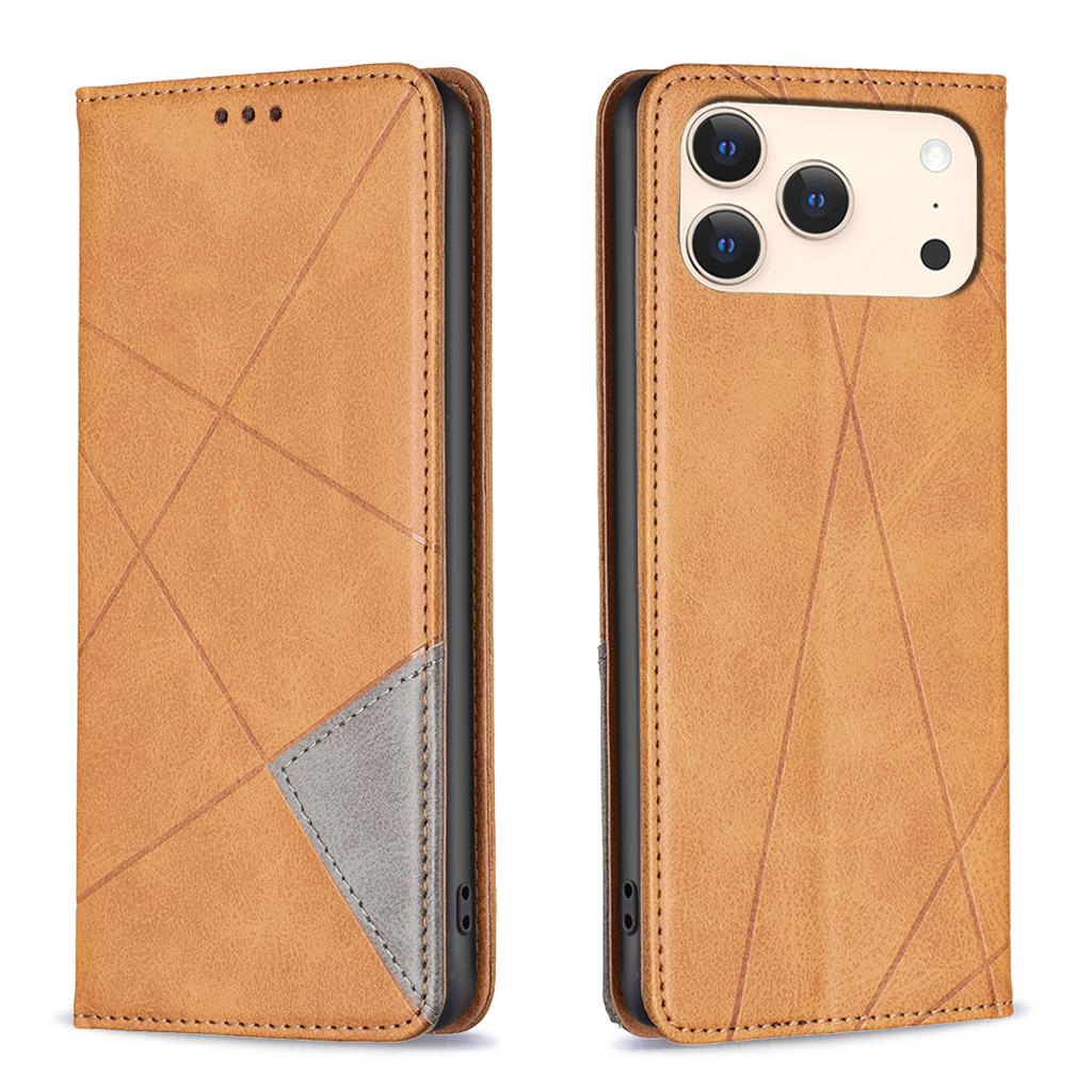 For iPhone 17 Pro Case Card Slots Geometry Imprint Leather Phone Cover