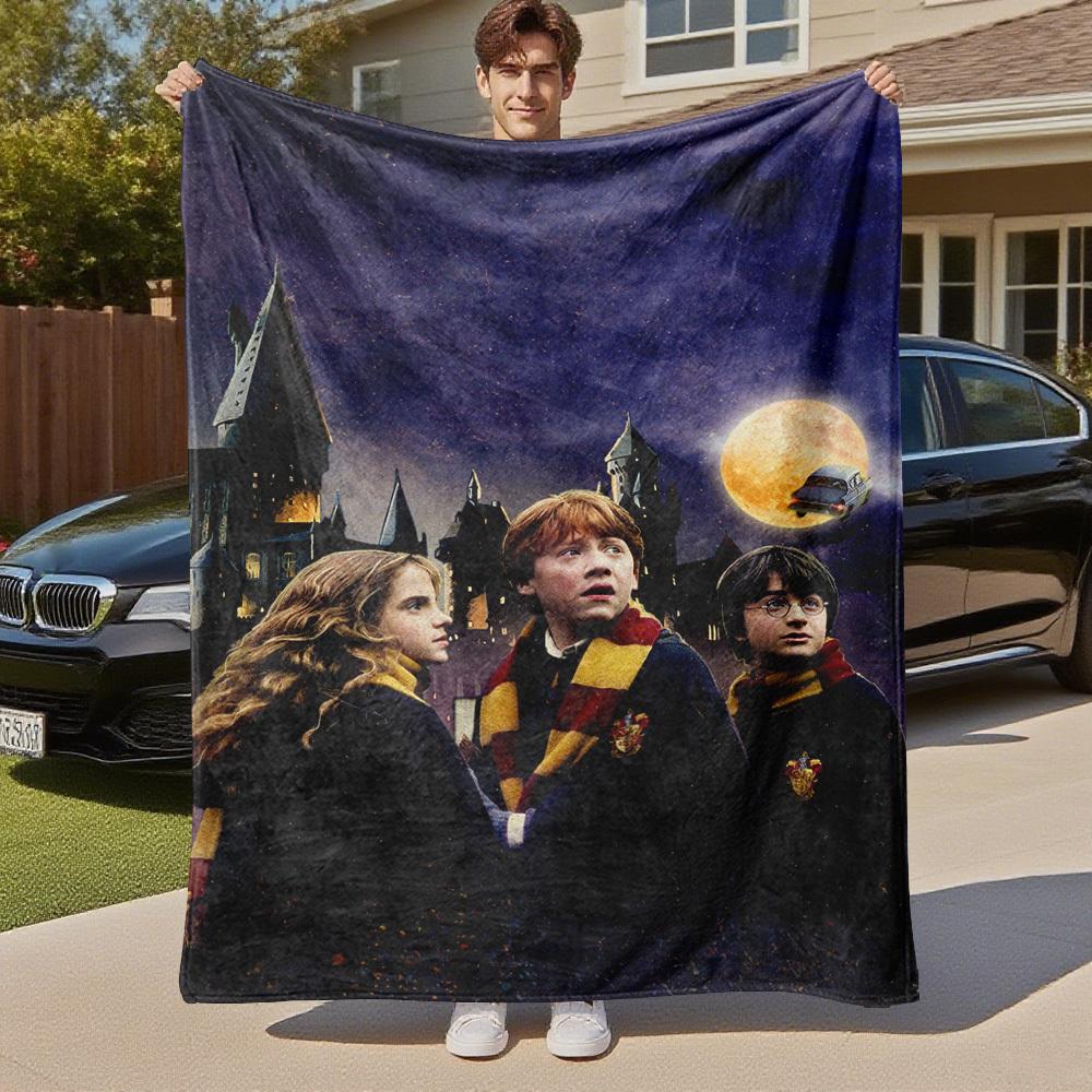 1pc Hogwarts Harry Ron Hermione Outdoor Flannel Throw Blanket All Season Soft Warmth,Home Decor 1031258