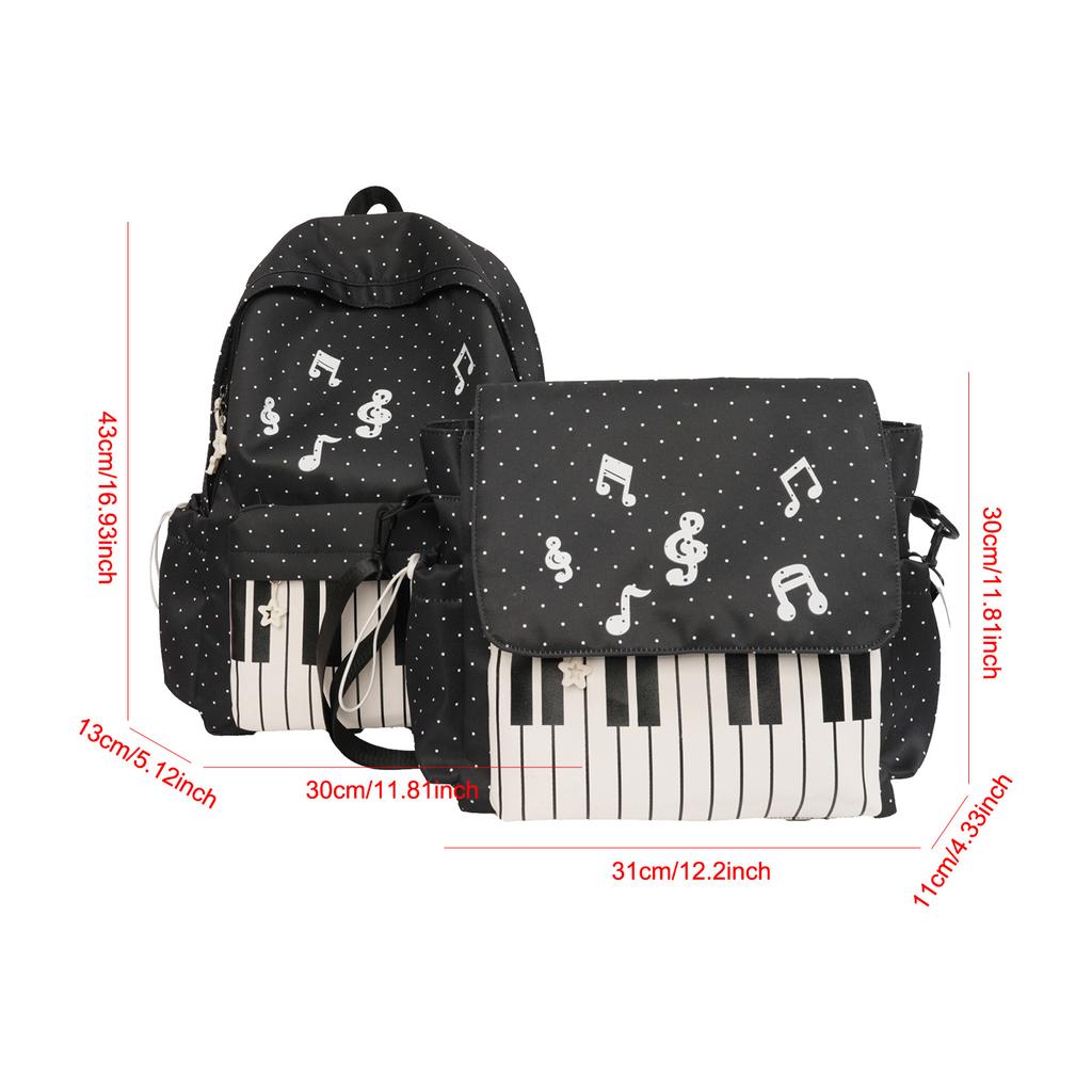 2 Pièces Sac à Dos Esthétique pour Piano en Nylon avec Sac à Bandoulière Mignon Ludique Bookpack pour Adolescents Filles Femmes Étudiant Trajet
