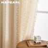 1PC NAPEARL Bohemian Style Jacquard Curtains Tassel Edge Rod Pocket Type Sheer Curtain for Living Room Bedroom Balcony Window Home Decor