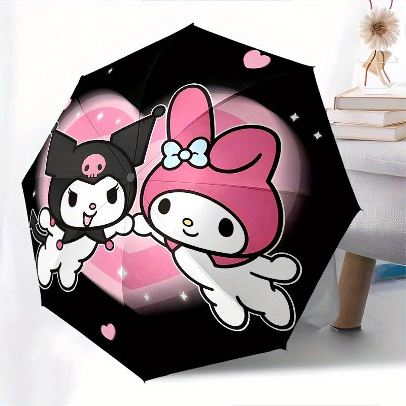 Kuromi,My Melody Automatic Folding Umbrella-Simple 8-Rib Design, Bright Cartoon Pattern, Durable Iron Frame, Suitable For Travel, Outdoor, B