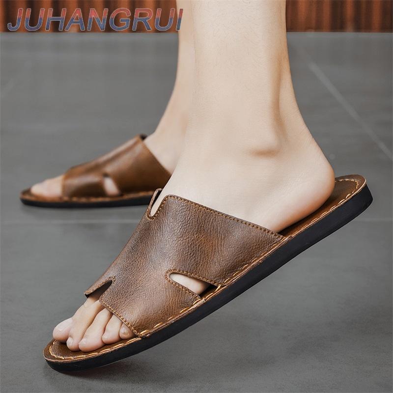 Modische Herren-Slipper Sommer Rutschfest Verschleißfest Lässige Luxus-Slipper Lederslipper Outdoor-Strandsandalen Atmungsaktiv