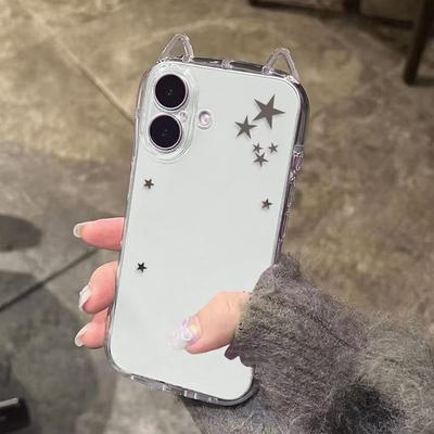Coque de téléphone Oreilles de Chat Étoile pour Apple iPhone 17 ProMax- Silicone Haute Clarté Antichoc Transparent Coque iPhone sur 16/15/14/13/12/11/Pro/Plus/ProMax