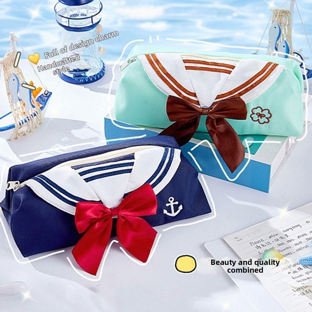 Bow Tie Design Pencil Storage Bag Sweet Zipper Stationery Pouch JK Pencil Case Back To School
